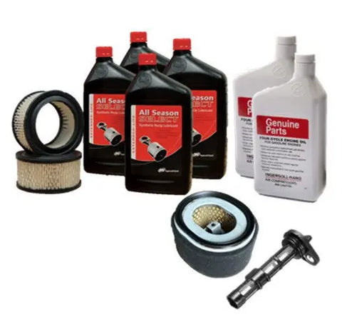 Ingersoll Rand 2475 Yanmar diesel air compressor start-up kit with lubricants and replacement filters.