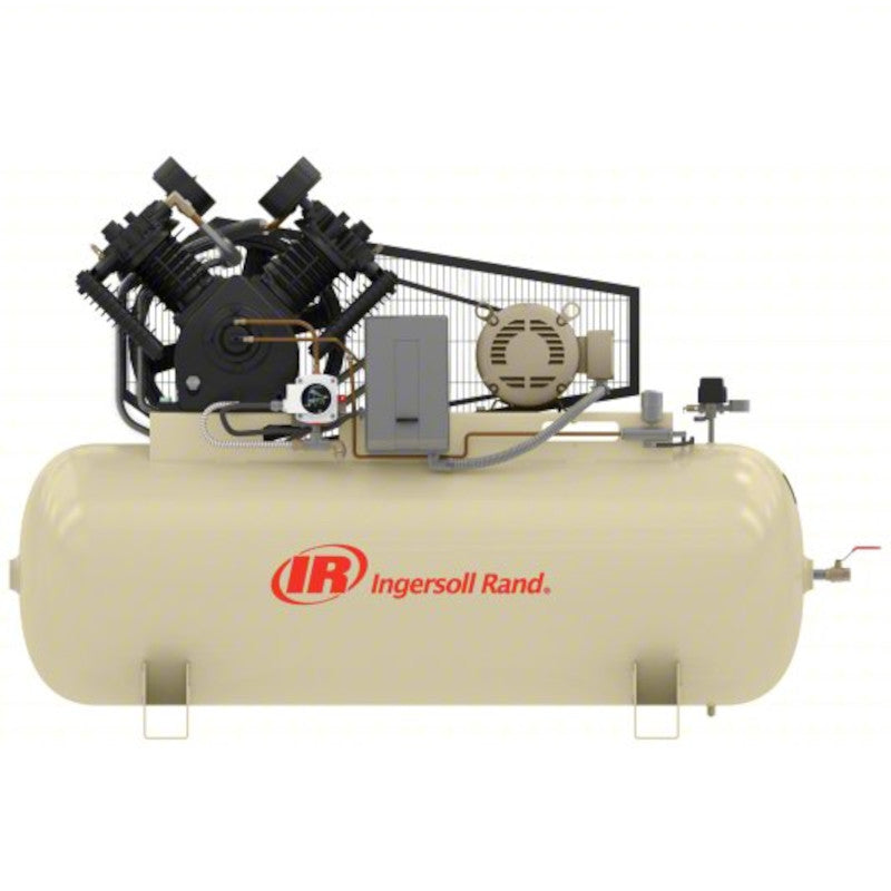 Ingersoll Rand 447PE series 10–15 HP pressure-lubricated two-stage electric air compressor with 120-gallon horizontal tank