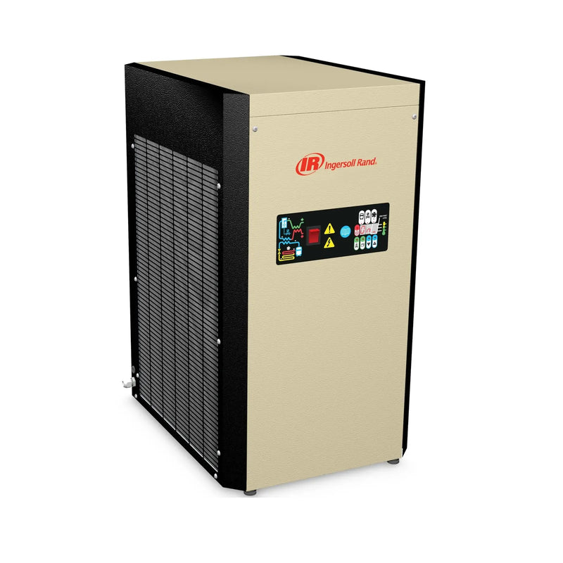 Ingersoll Rand D-IT high-temperature non-cycling refrigerated air dryer, angled view with control panel and side ventilation grille. Representative series image.