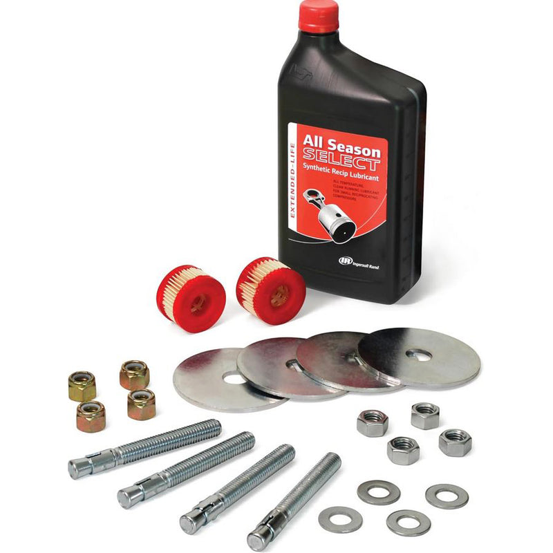 Ingersoll Rand SS3 electric reciprocating air compressor 2-year warranty start-up kit, product packaging.