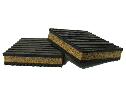 Rolair VibPPadSet vibration isolation pads with ribbed rubber and cork layers, representative image of set of four