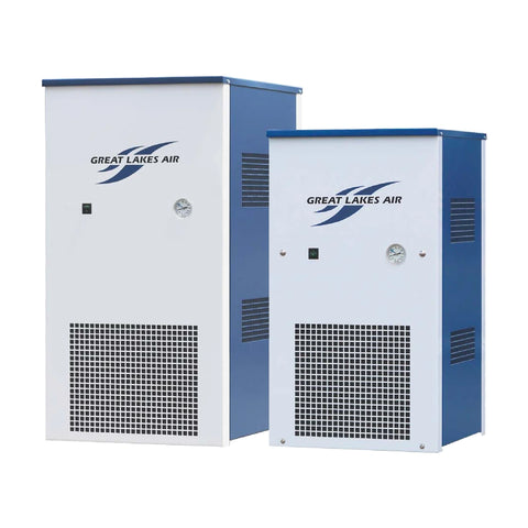 Great Lakes Air EDR series high-inlet-temperature refrigerated air dryers, representative product image showing two cabinet sizes.