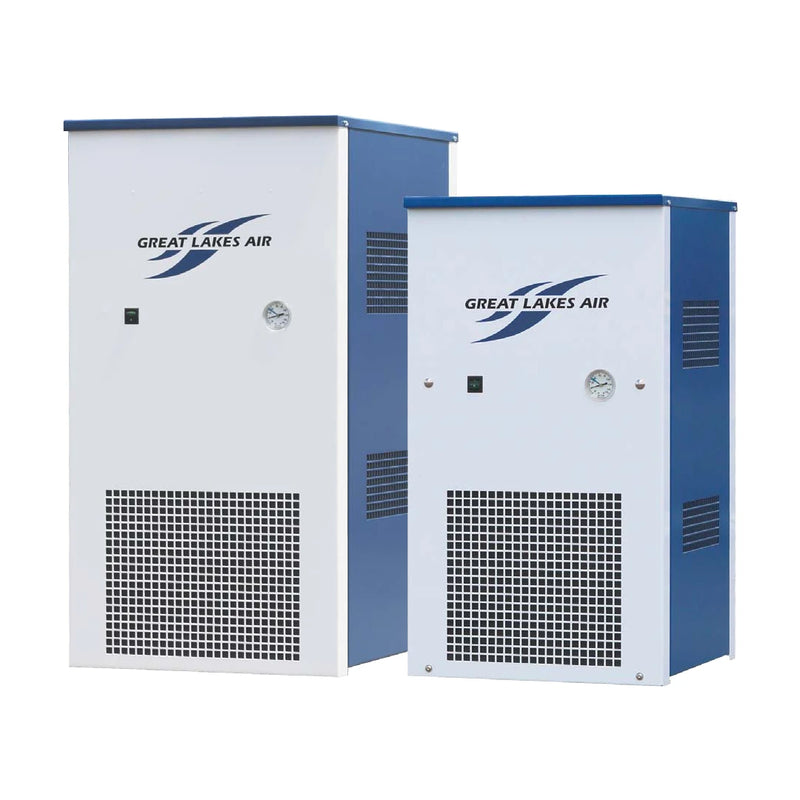 Great Lakes Air EDR series high-inlet-temperature refrigerated air dryers, representative product image showing two cabinet sizes.
