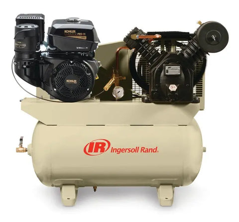 ngersoll Rand 2475F14G 14 HP Kohler two-stage gas air compressor with 30-gallon horizontal tank.