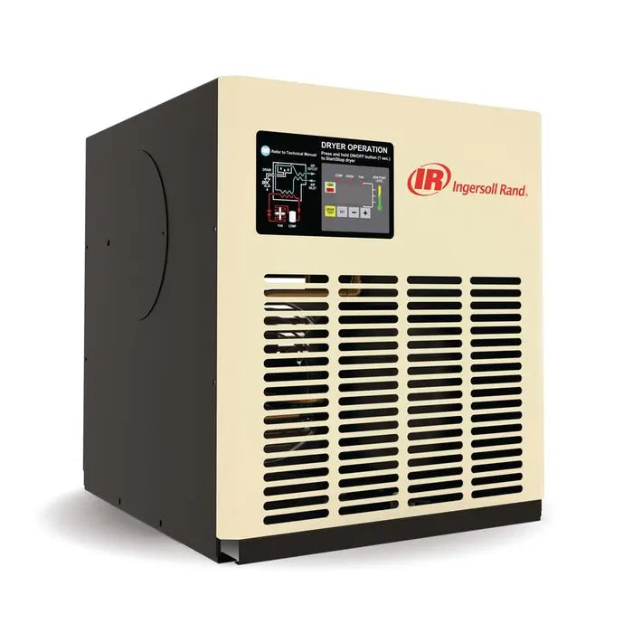 Ingersoll Rand DA42IN–DA85IN non-cycling refrigerated air dryer, angled view showing front control panel and side enclosure.