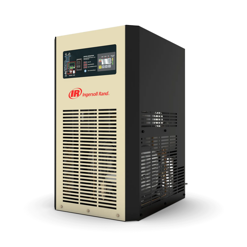 Ingersoll Rand Nirvana cycling refrigerated air dryer, angled front view showing control panel and ventilated cabinet.