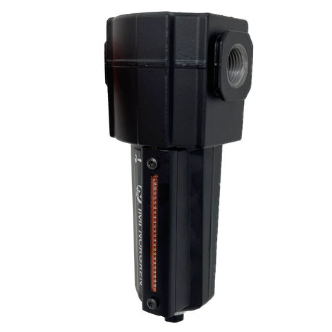 Norgren F74G compressed air filter, angled view showing threaded air connection. Representative image for Rolair FIL0500 1/2-inch filter.