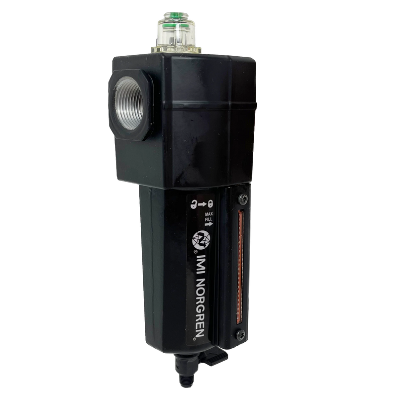 Norgren Excelon L74C 3/4-inch NPT oil-fog air lubricator with metal bowl and oil level indicator. Representative image for Rolair LUB0750.